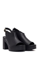 Women's Black Ankle Buckle Platform High Thick Heel Leather Sandals | Derimod