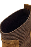 Woman Tan Suede Leather Chelsea Bot | Derimod