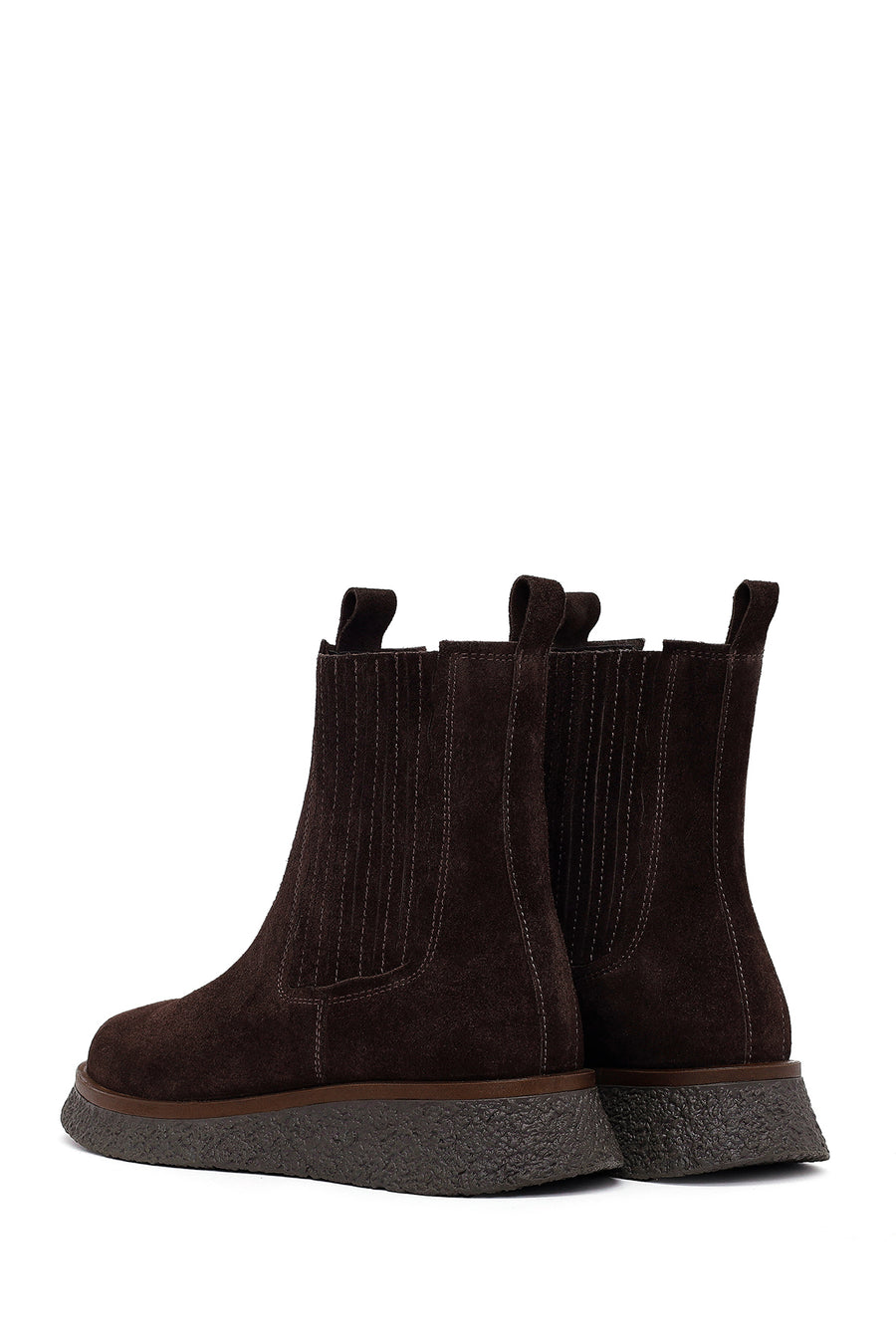 Woman Brown Thick-Soled Suede Chelsea Boots