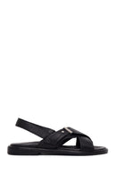Woman Black Leather Sandal | Derimod