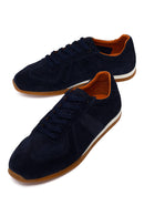 Male Navy Lace-up Suede Leather Sneaker | Derimod