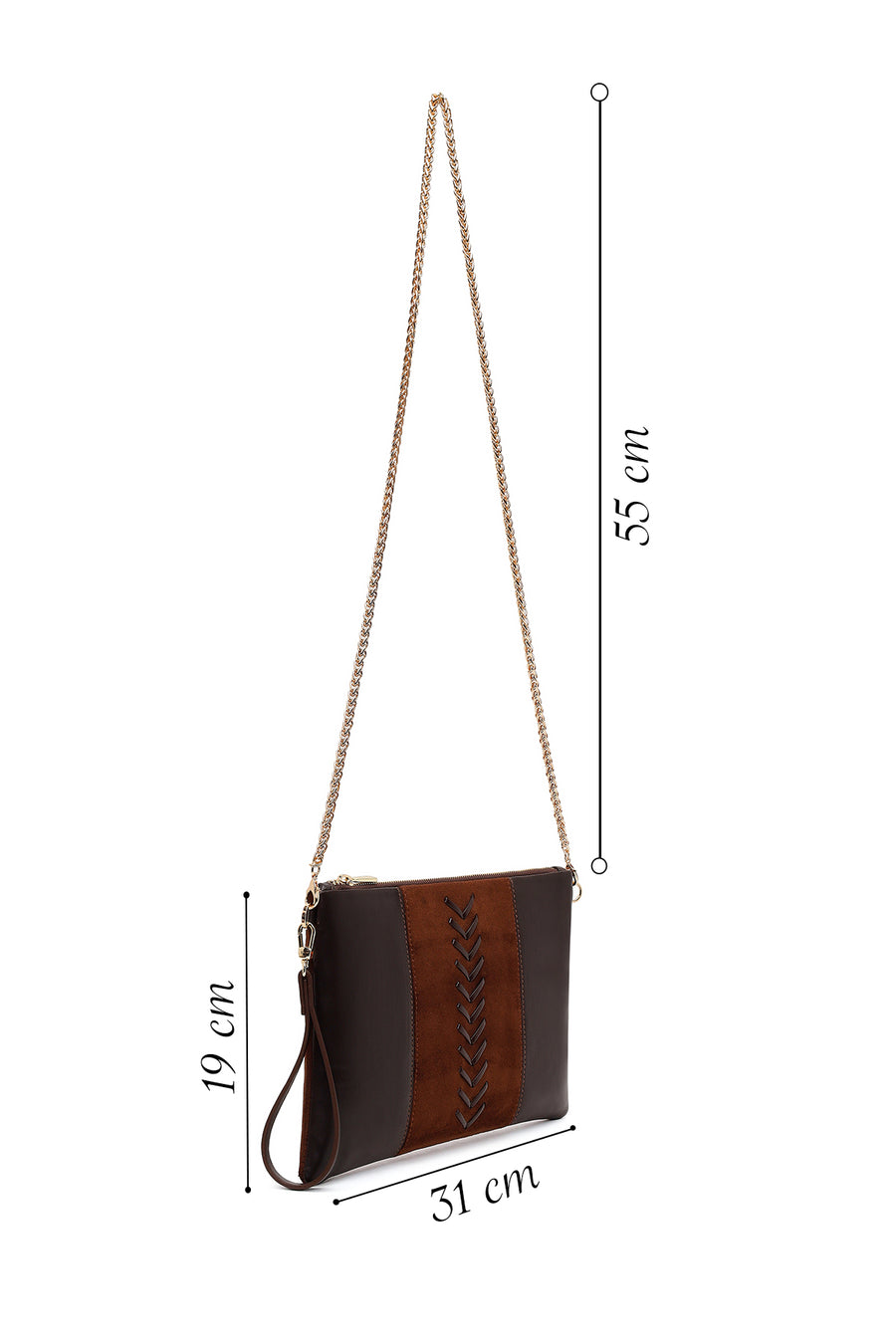 Woman Brown Chain Strap Braided Clutch Bag