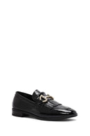 Women's Black Buckle Detailed Patent Leather Masculine Loafer | Derimod