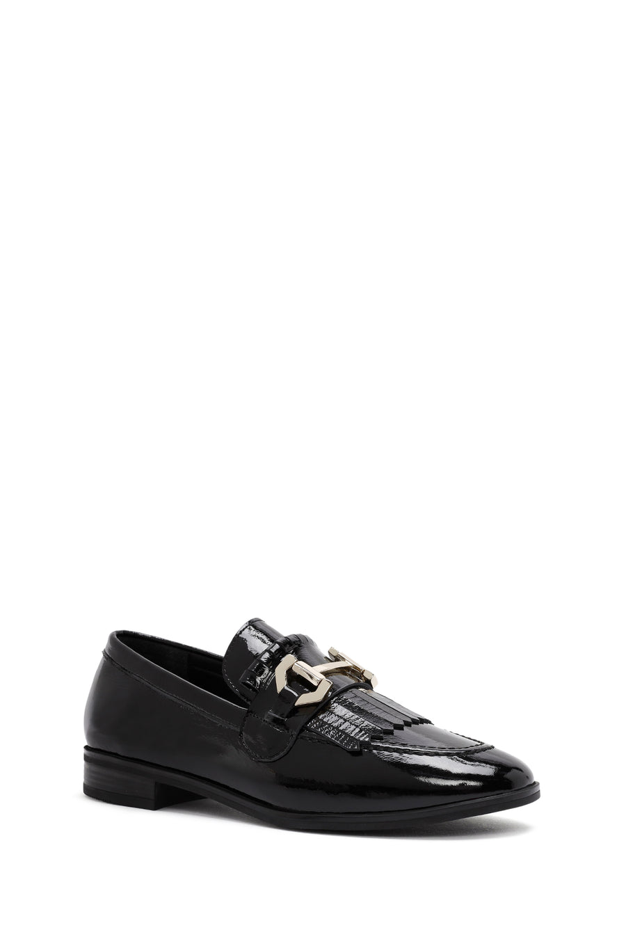 Women's Black Buckle Detailed Patent Leather Masculine Loafer