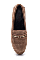 Women's Leather Buckle Suede Loafer | Derimod