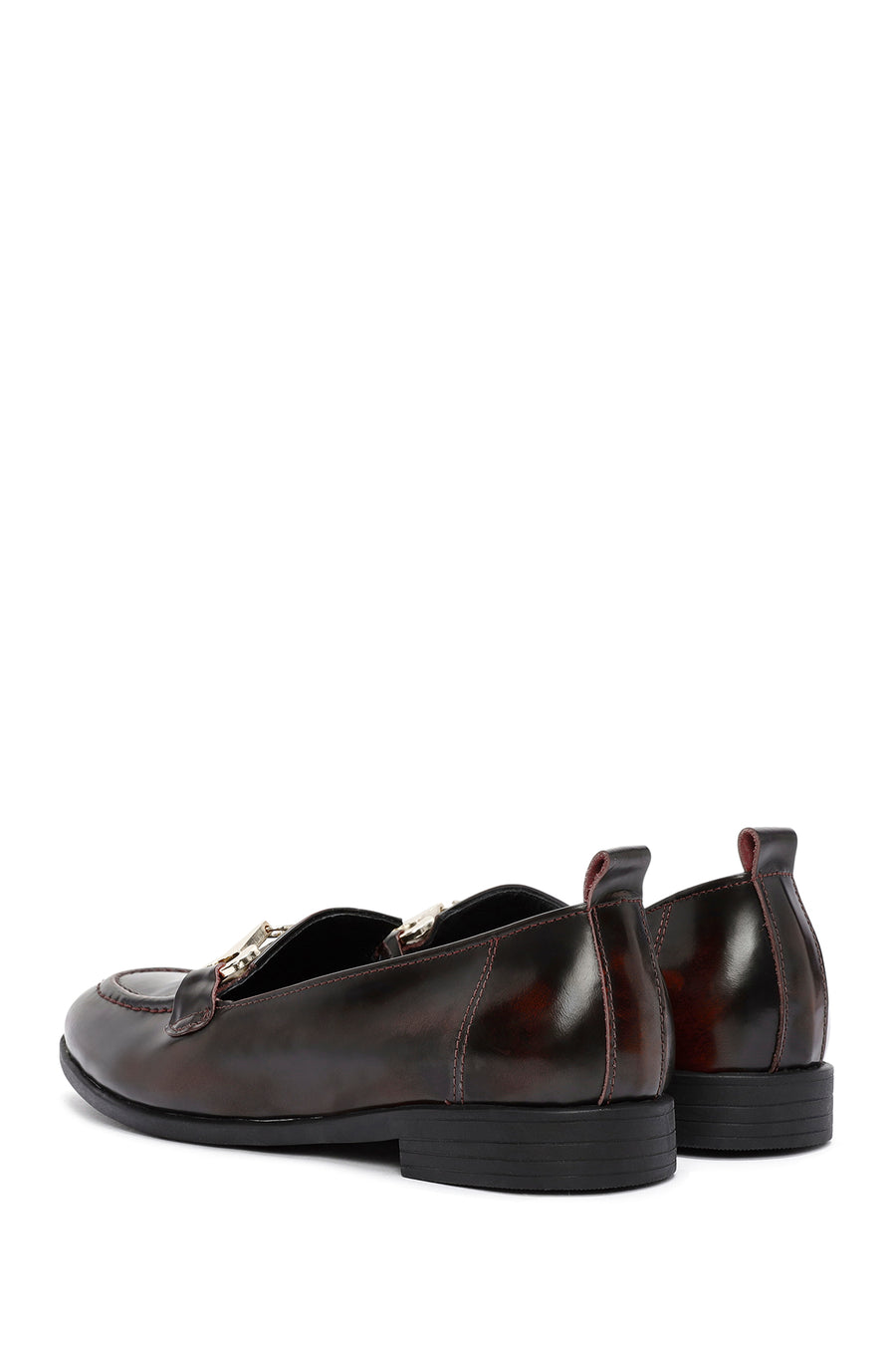 Women's Burgundy Buckle Detailed Leather Masculine Loafer