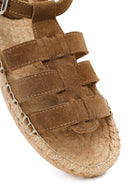 Women's Mink Suede Leather Espadrille Sandals with Ankle Buckle | Derimod