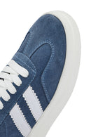 Women's Blue Lace-Up Chunky Sole Suede Leather Sneakers | Derimod