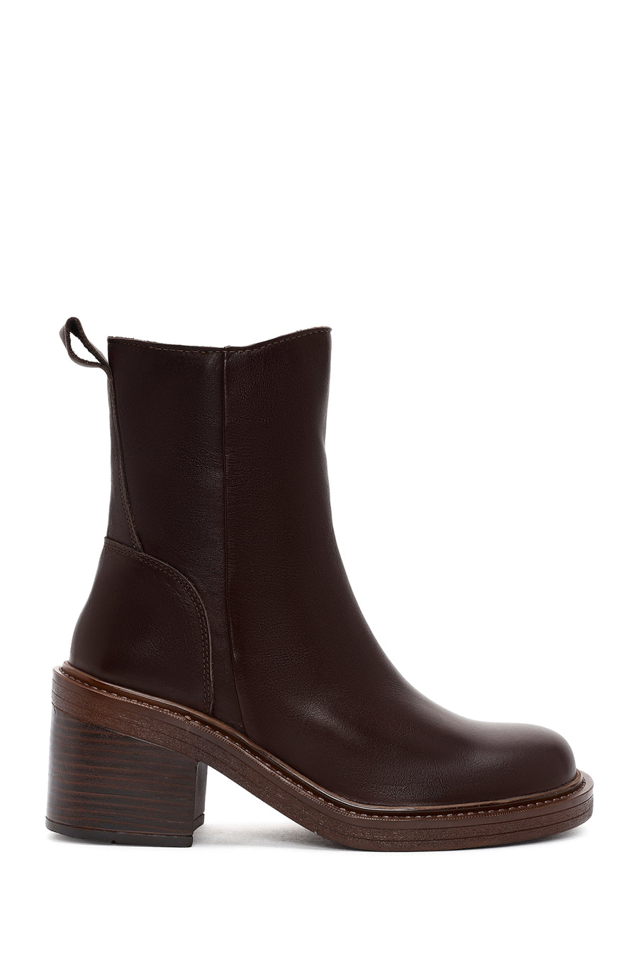 Women's Brown Zippered Thick Heel Leather Boots 24WFD550418 | Derimod
