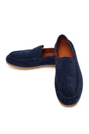 Male Navy Suede Leather Loafer | Derimod