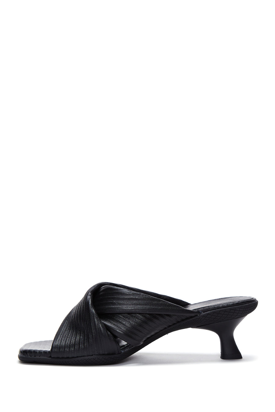 Women's Black Leather Heeled Slippers