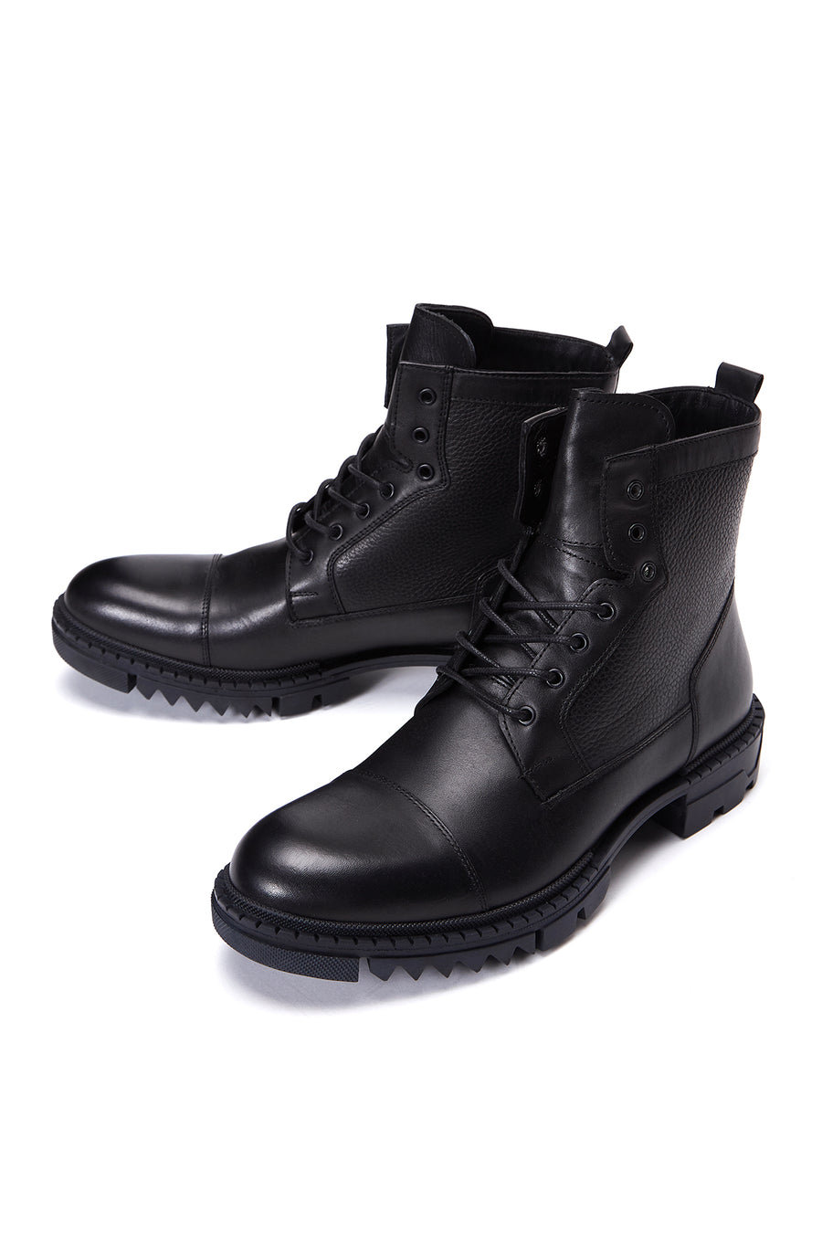 Men's Black Leather Boots Flat Boots