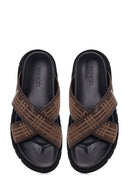 Men's Brown Patterned Leather Slippers | Derimod