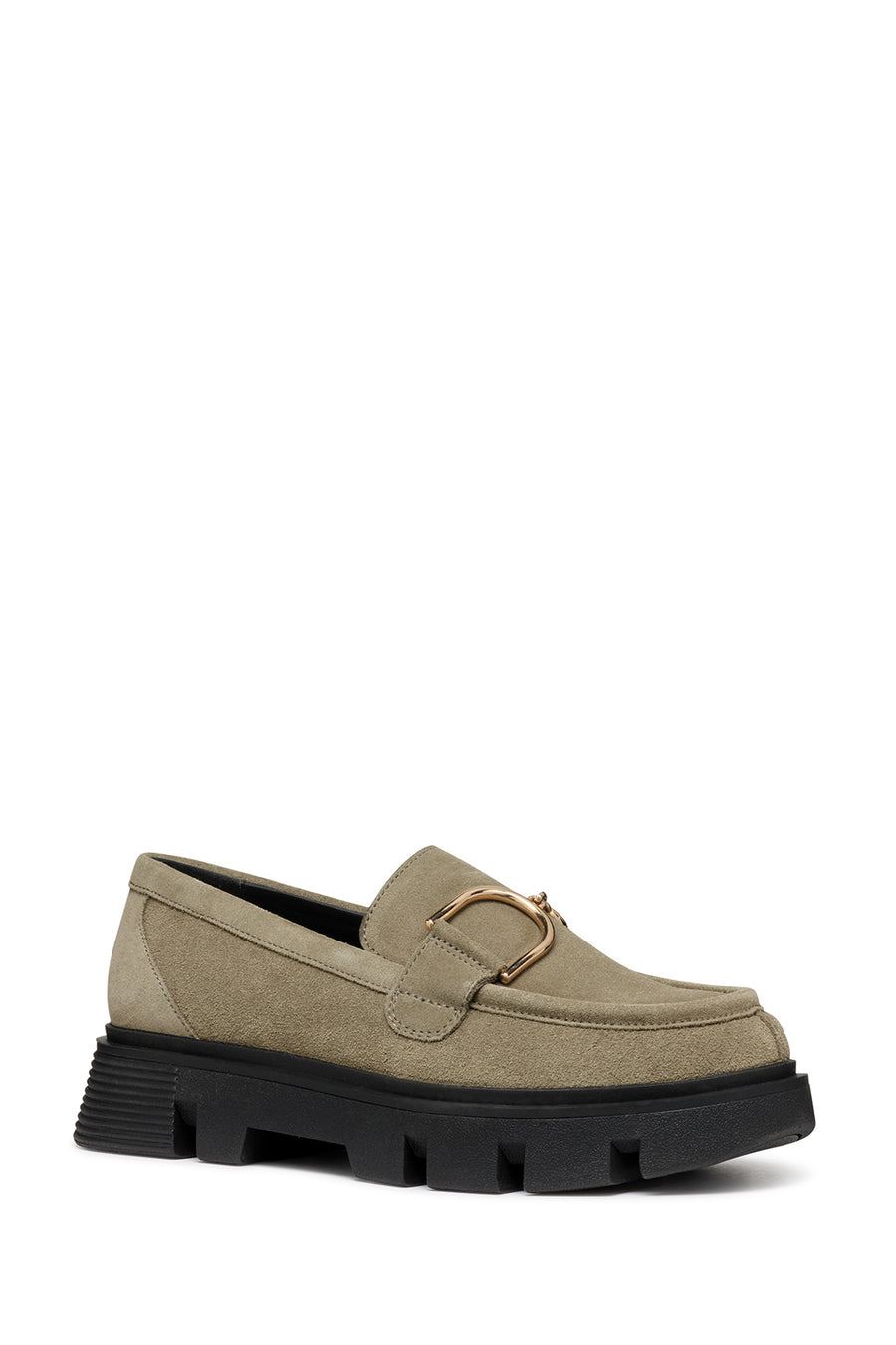 Geox Women's Mink Wild Buckle Detailed Suede Leather Masculine Loafer