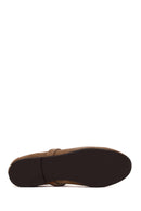 Woman Light Mink Buckled Suede Leather Ballet Flat | Derimod