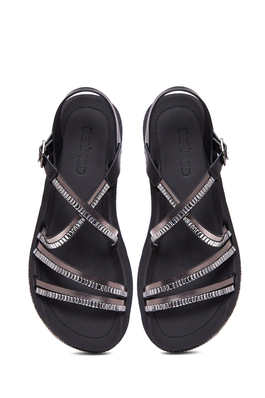 Women's Black Stone Thick Soled Flat Sandals
