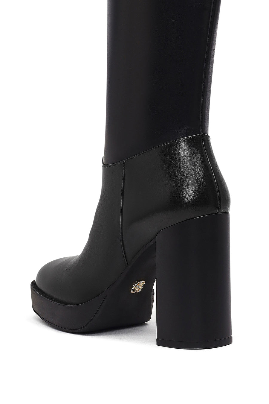 Woman Black Zippered High Heels Leather Boot