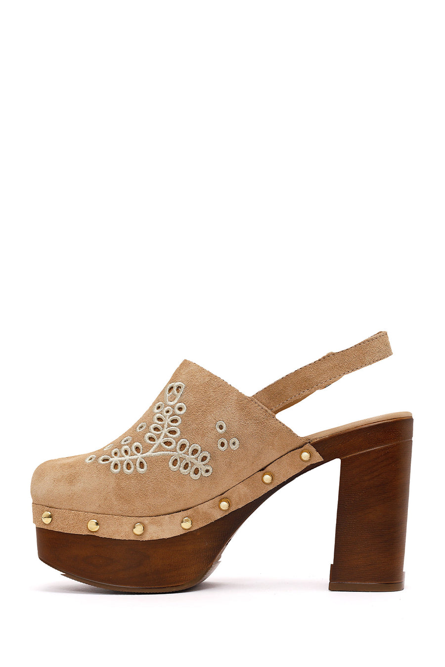 Woman Beige Ankle-Buckle Platform High Chunky High-Heel Suede Sandal