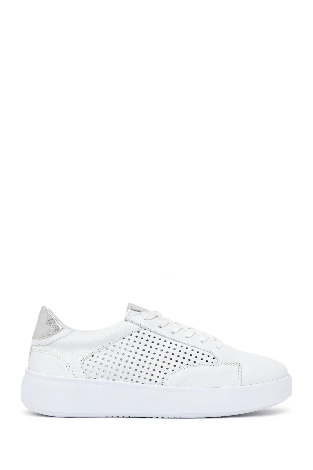 Kadın Beyaz Bağcıklı Deri Sneaker