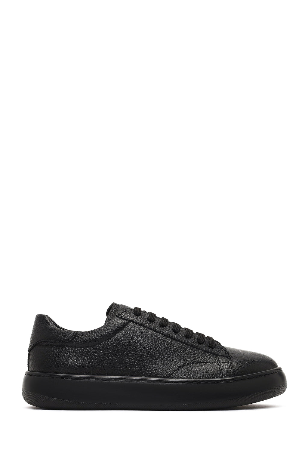 Erkek Siyah Bağcıklı Kalın Tabanlı Deri Sneaker