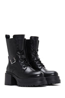 Women's Black Leather Zippered Heeled Boots | Derimod