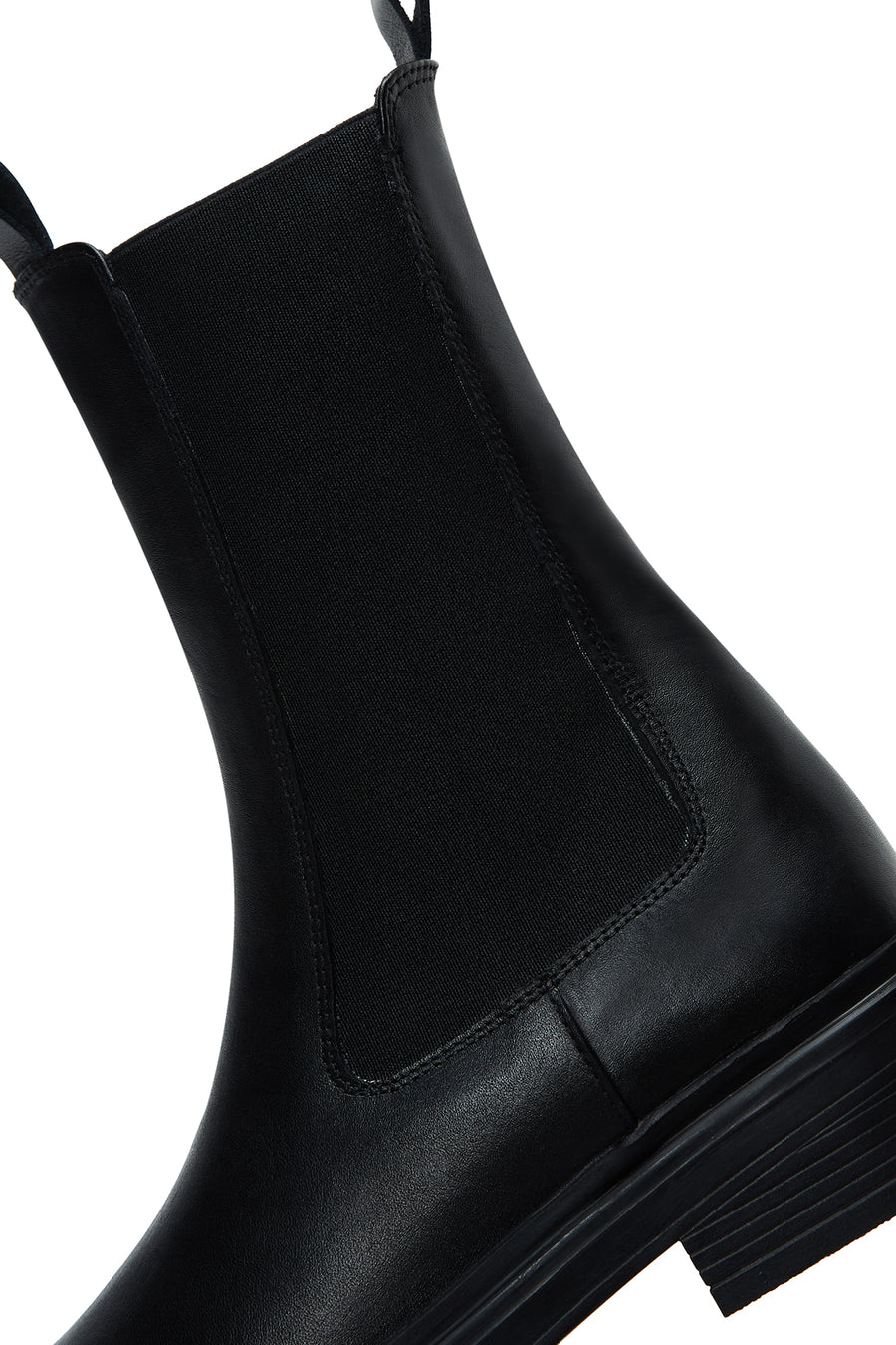 Women's Black Leather Flat Chelsea Boots