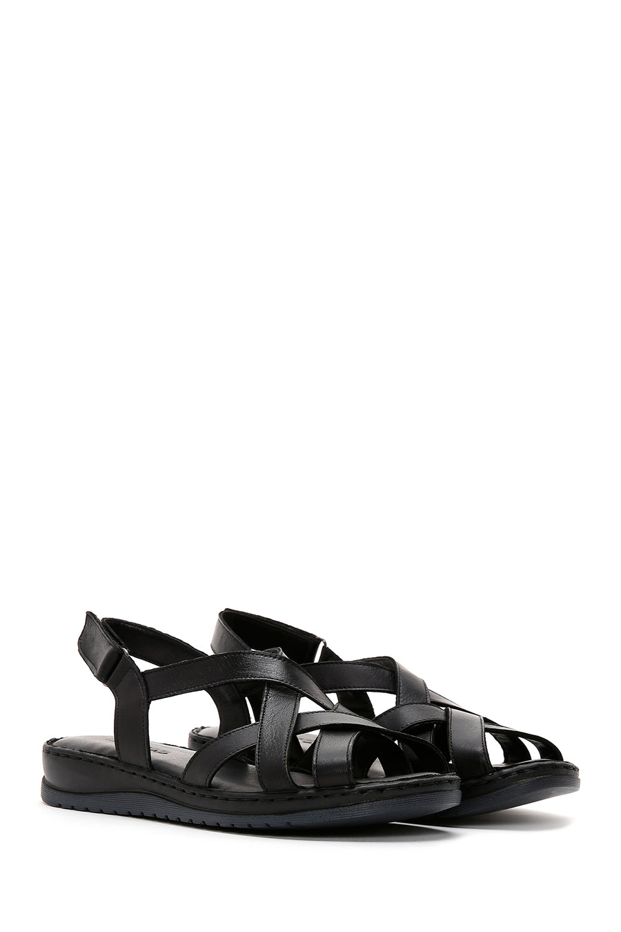 Women's Black Leather Comfort Sandals