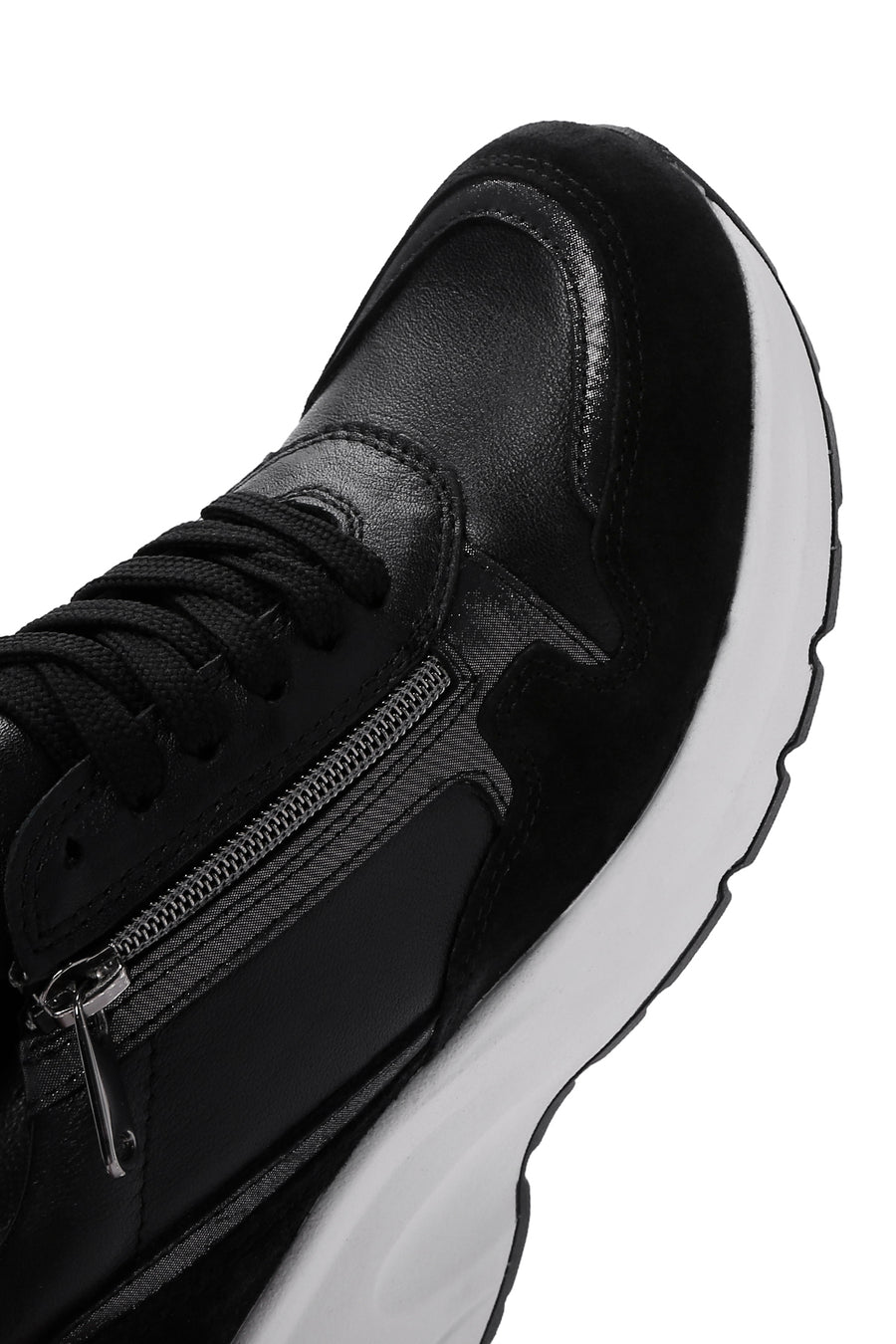 Kadın Siyah Deri Kalın Tabanlı Sneaker