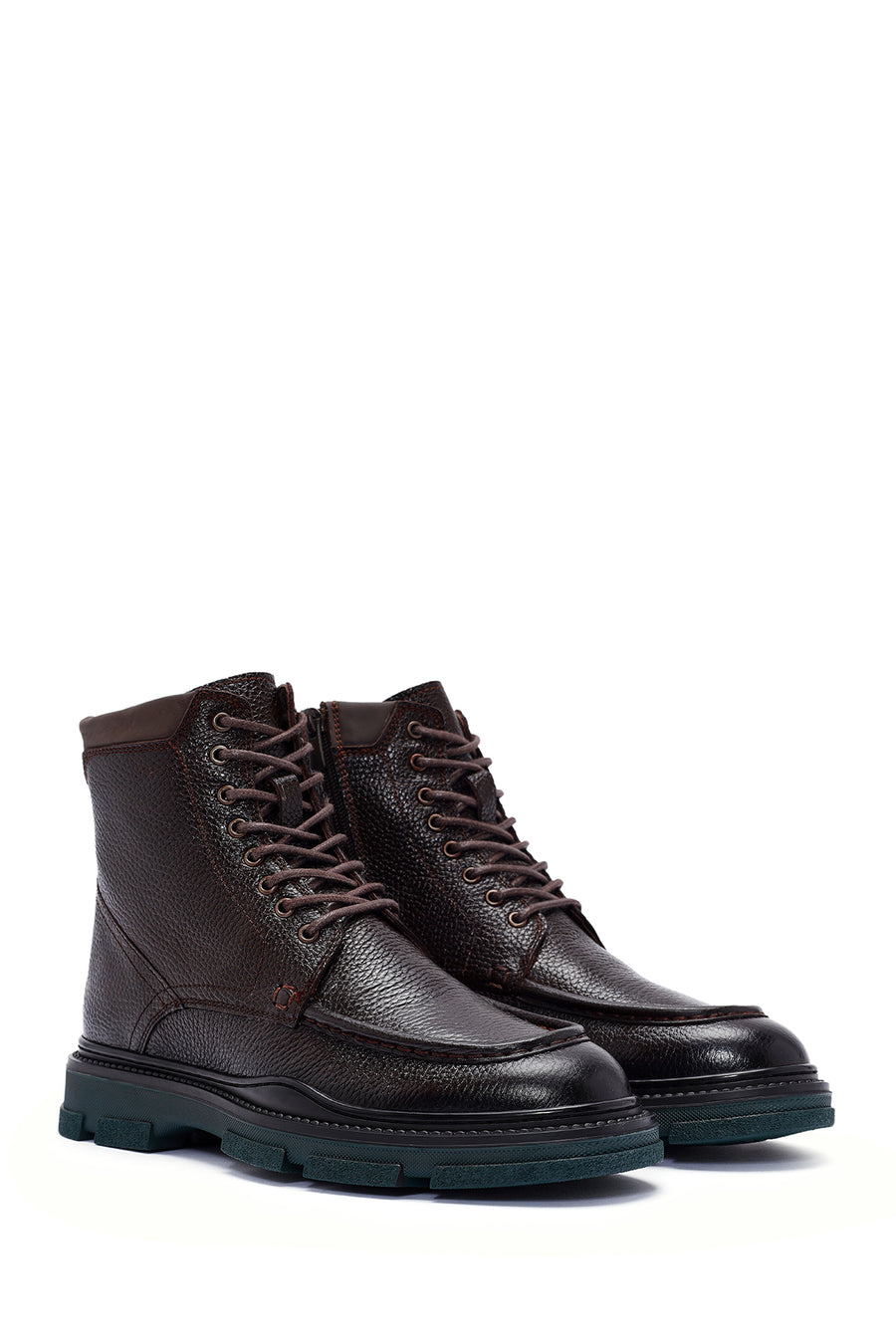 Men's Brown Lace-Up Zipper Detailed Leather Casual Boots