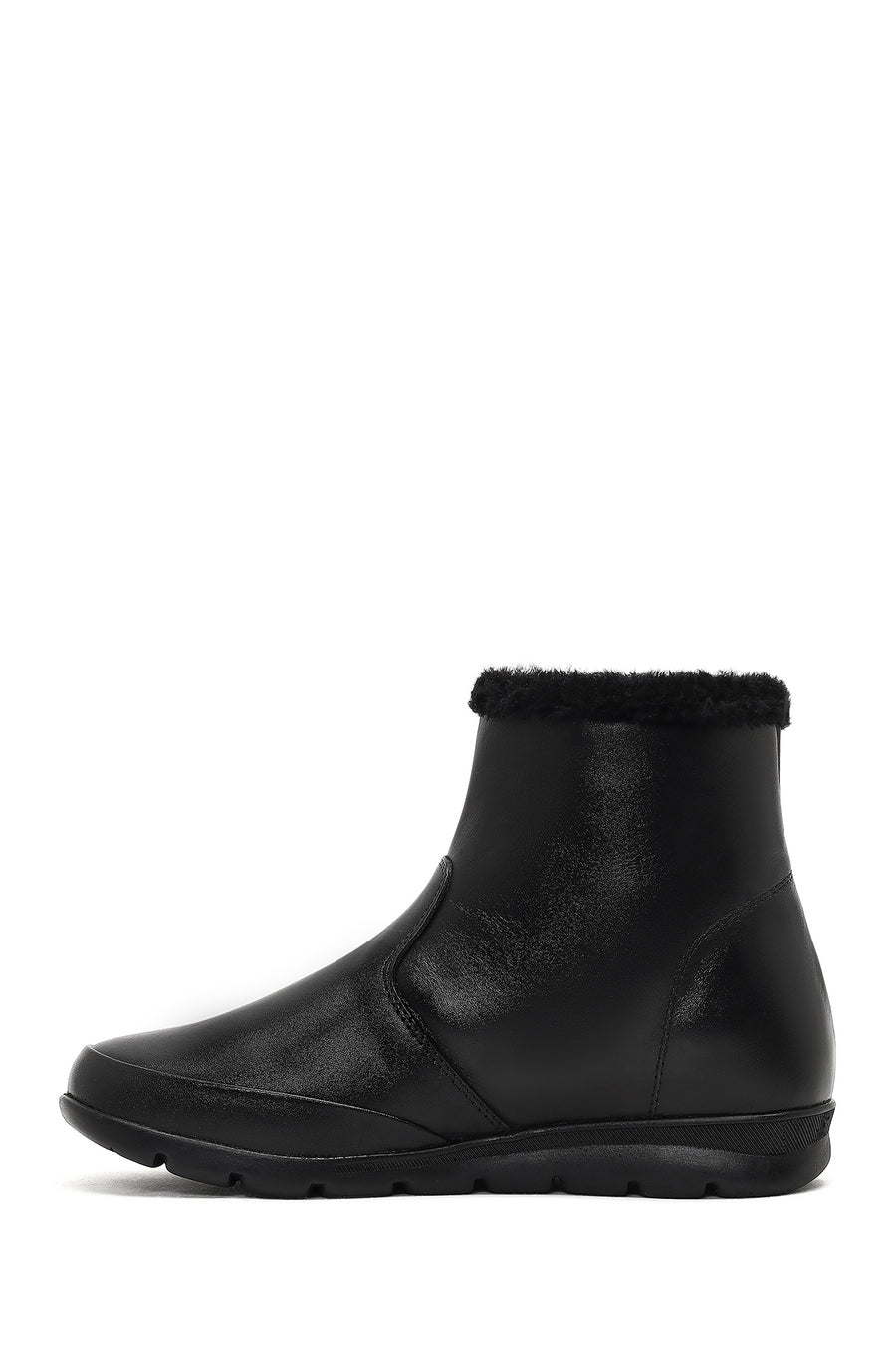 Woman Black Zip Closure Leather Comfort Boots