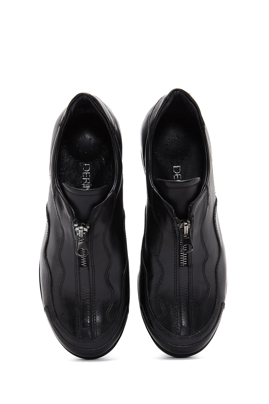 Women's Black Leather Wedge Heeled Comfort Shoes