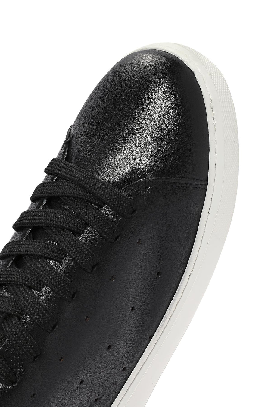 Erkek Siyah Bağcıklı Kalın Tabanlı Deri Sneaker