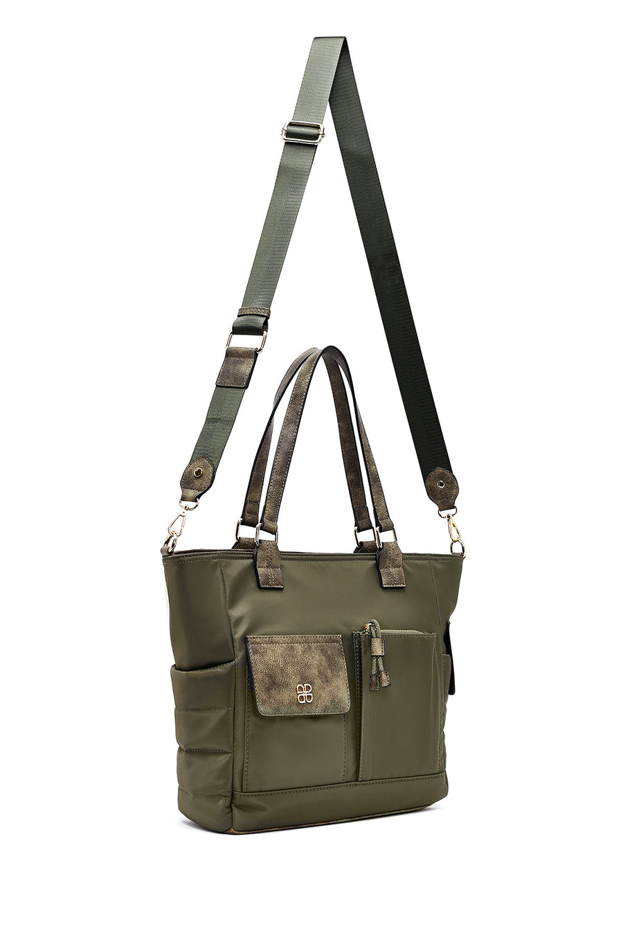 Woman Khaki Long-Strap Fabric Shoulder Bag