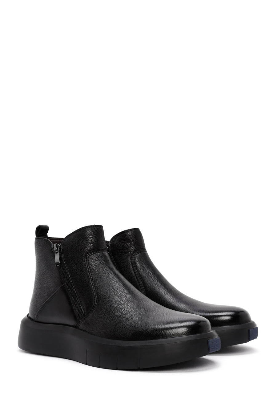 Male Black Zip Closure Thick-Soled Leather Boots