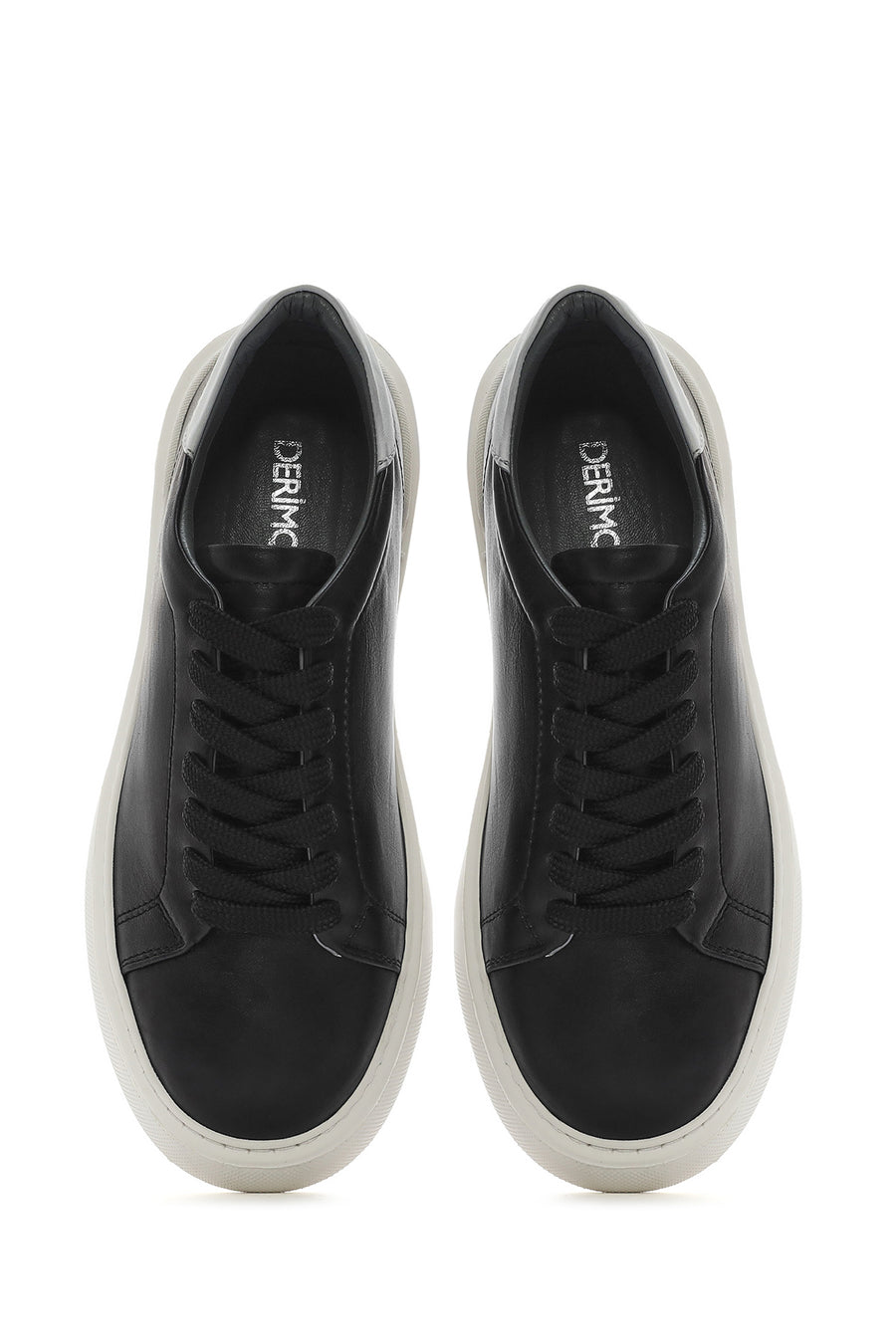 Erkek Siyah Bağcıklı Kalın Tabanlı Deri Sneaker
