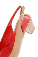 Derimod Gritti Women's Beige Open Back Short Thick Heeled Leather Shoes | Derimod