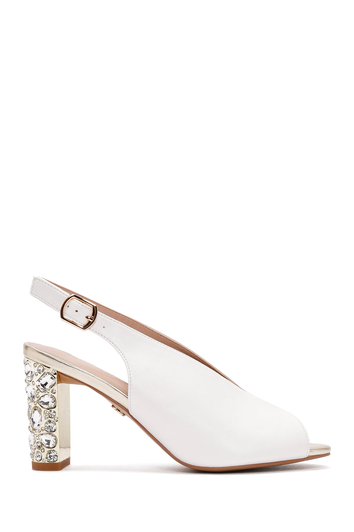 Women's White Back Strap Stoned Thick Heel Sandals 25SFE462418 | Derimod