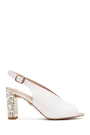Women's White Back Strap Stoned Thick Heel Sandals | Derimod