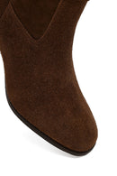 Women's Tan Zippered Thick Heeled Suede Leather Boot | Derimod