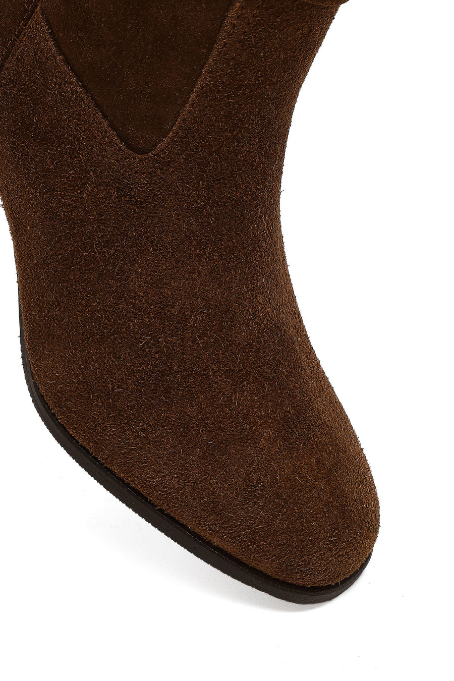 Women's Tan Zippered Thick Heeled Suede Leather Boot