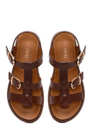 Woman Brown Buckled Thick-Soled Leather Sandal | Derimod