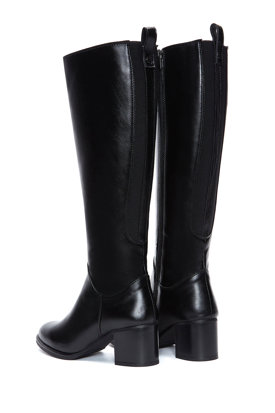 Women's Black Zippered Chunky Heel Boots