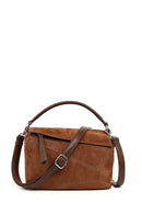 Woman Camel Long-Strap Suede Crossbody Bag | Derimod