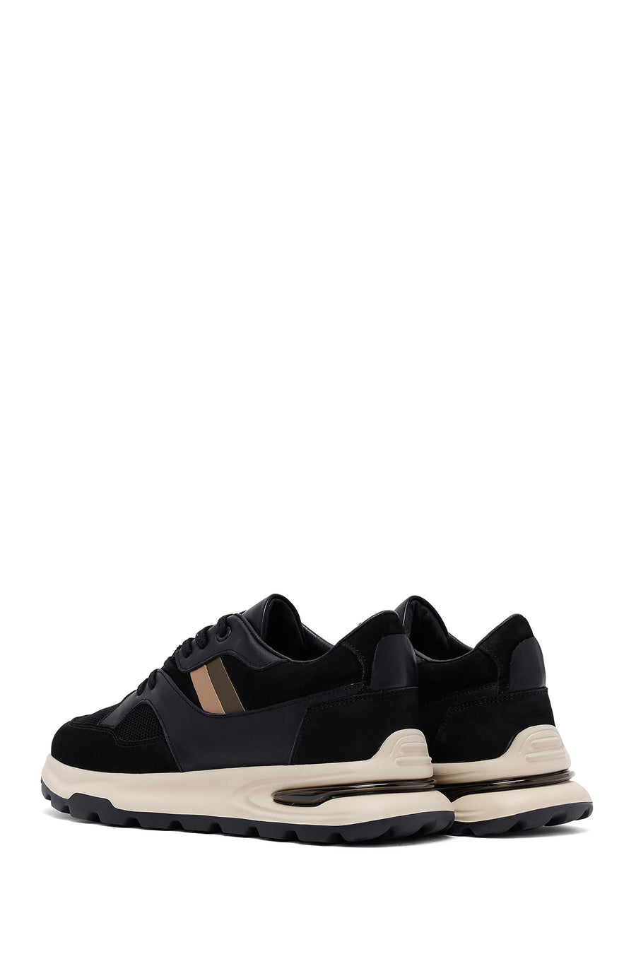 Erkek Siyah Bağcıklı Kalın Tabanlı Deri Sneaker