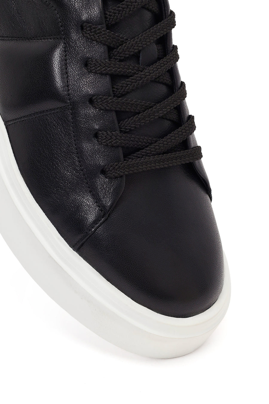 Erkek Siyah Bağcıklı Kalın Tabanlı Deri Sneaker