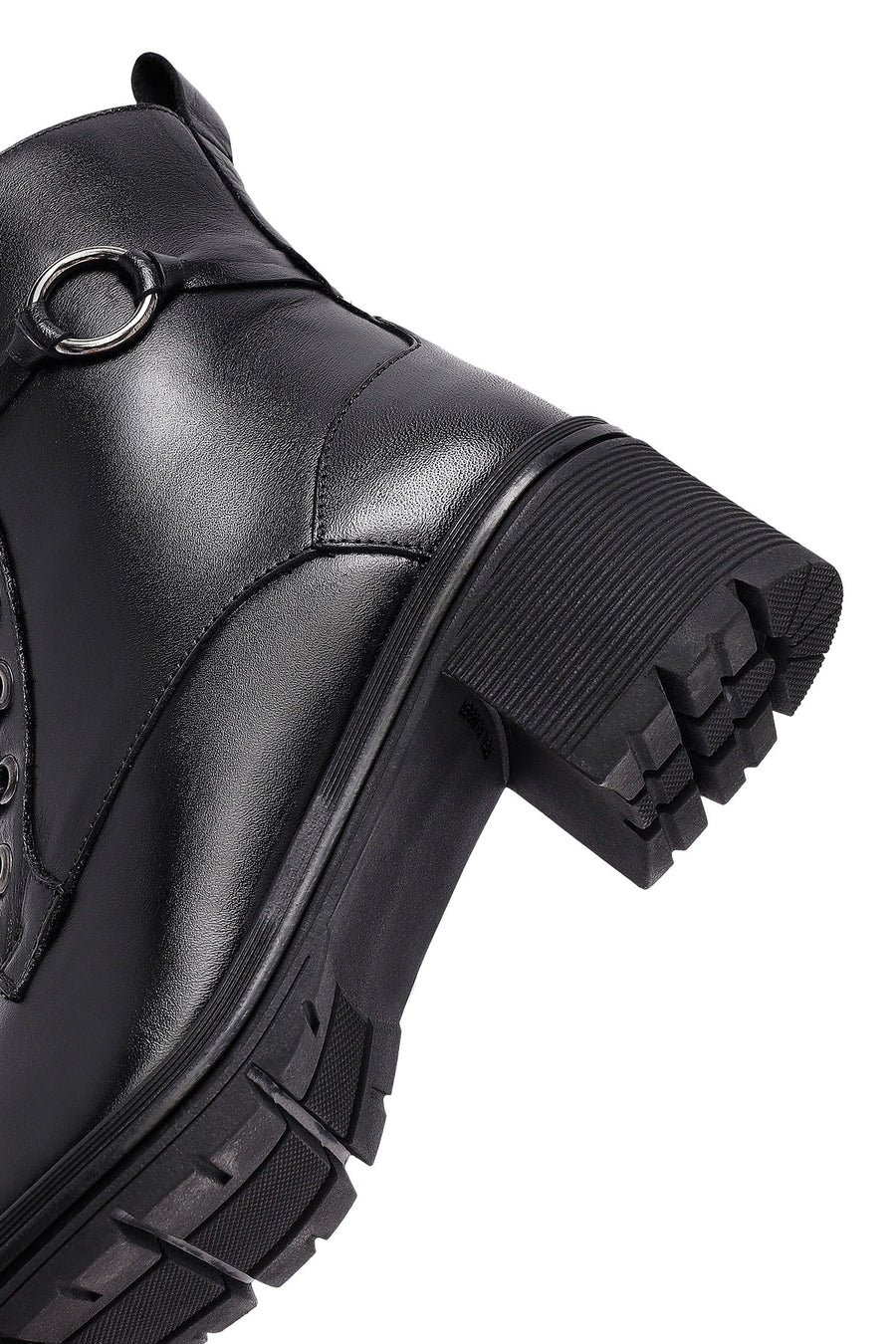 Woman Black Zippered Chunky Heels Leather Boat