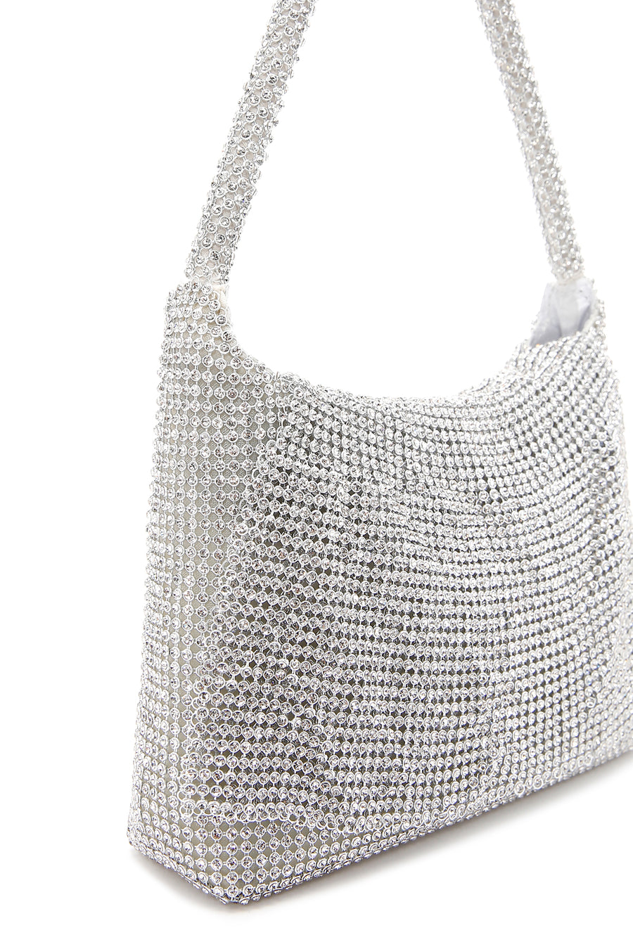 Women's Silver Long Chain Strap Stone Mini Evening Handbag