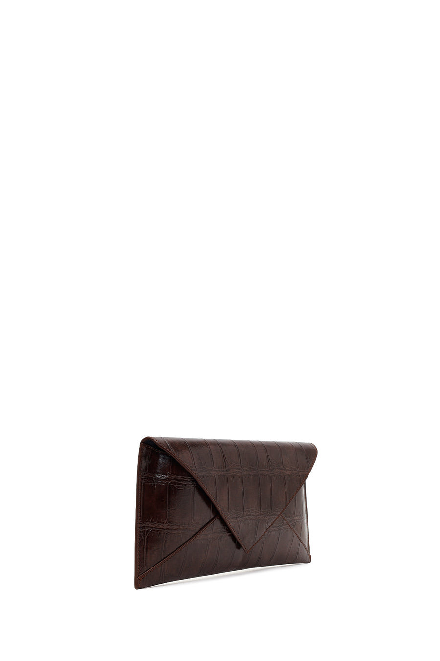 Woman Brown Croc-Pattern Clutch Bag