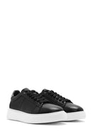 Erkek Siyah Bağcıklı Kalın Tabanlı Deri Sneaker | Derimod