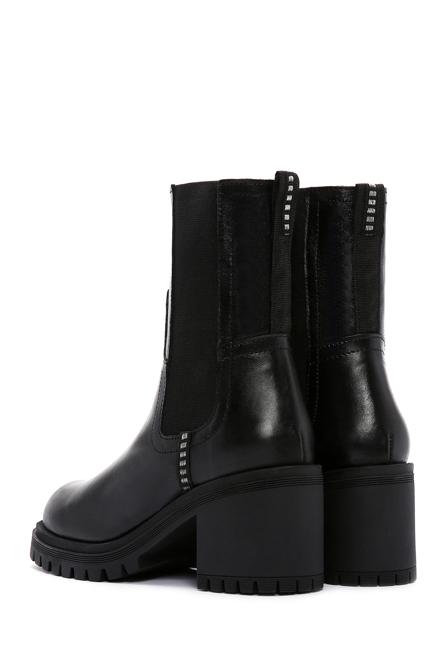 Women's Black Leather Heeled Chelsea Boots